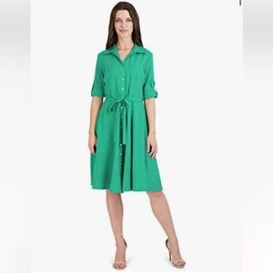Sharagano Women's Button Front Pleated Shirt Casual Dress Size 14